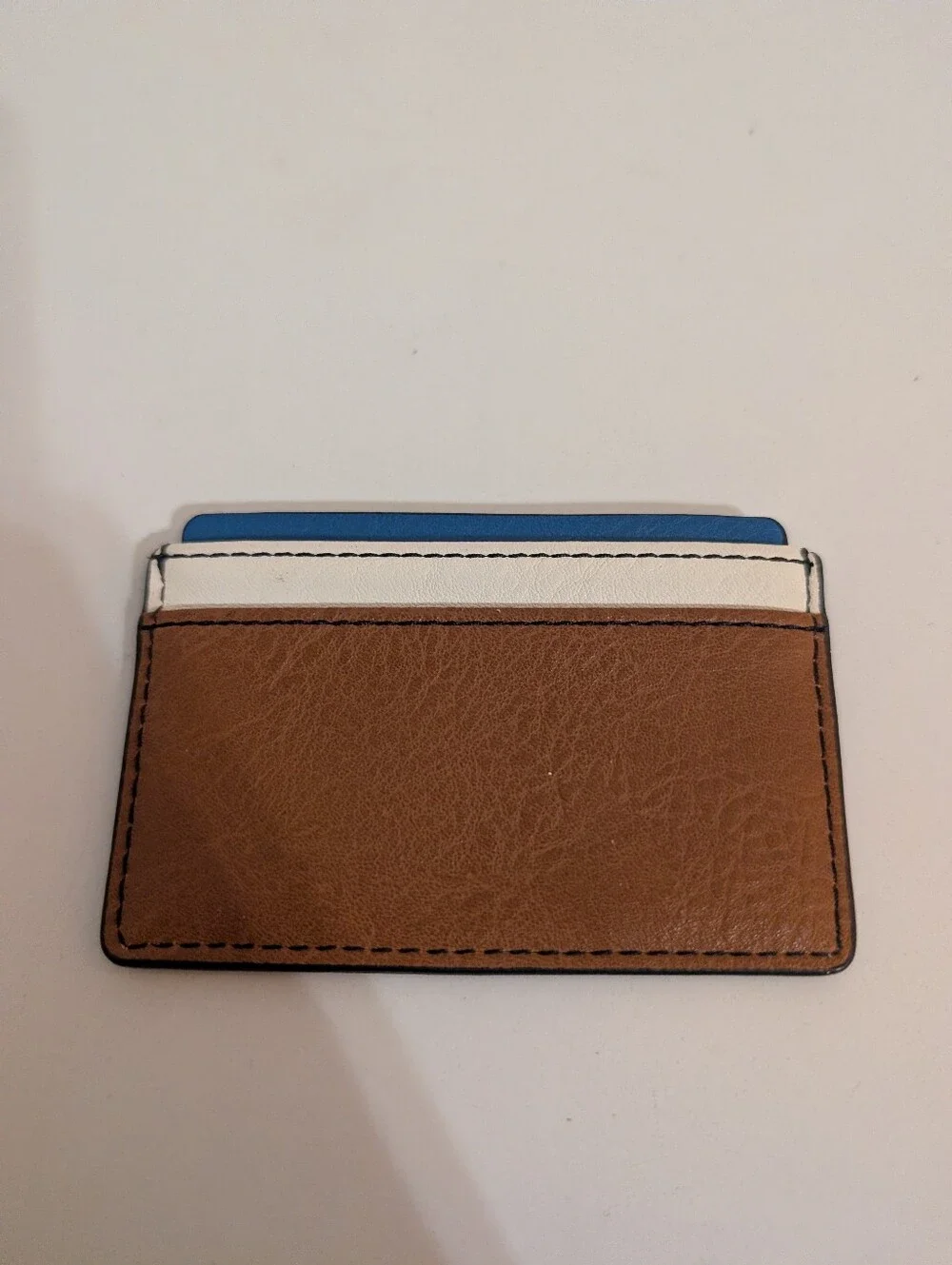 Fossil Card Holder Wallet Brown White Blue Leather Mens Money